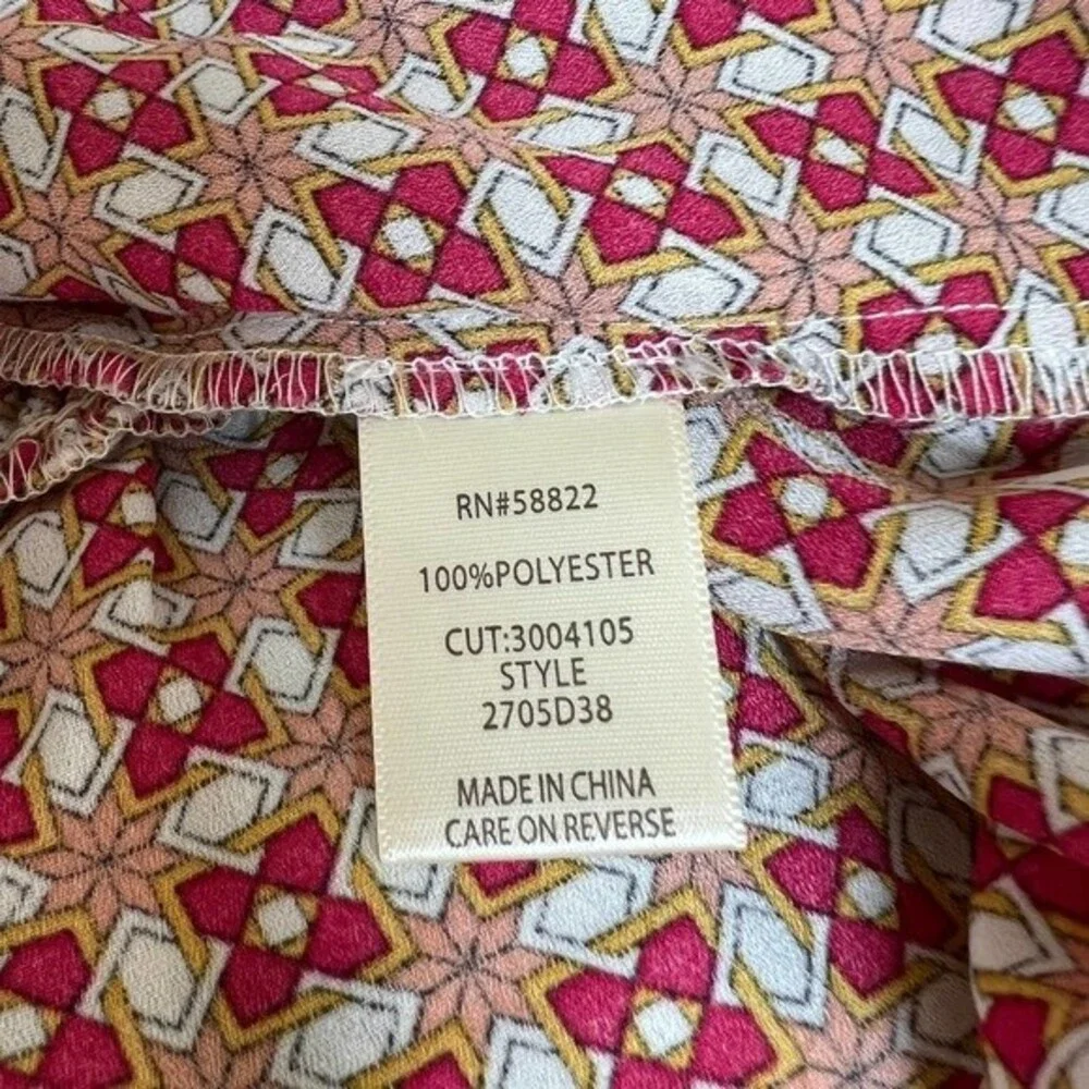 Max Studio red top  geometric flutter sleeve smock waist  front tie size XS boho